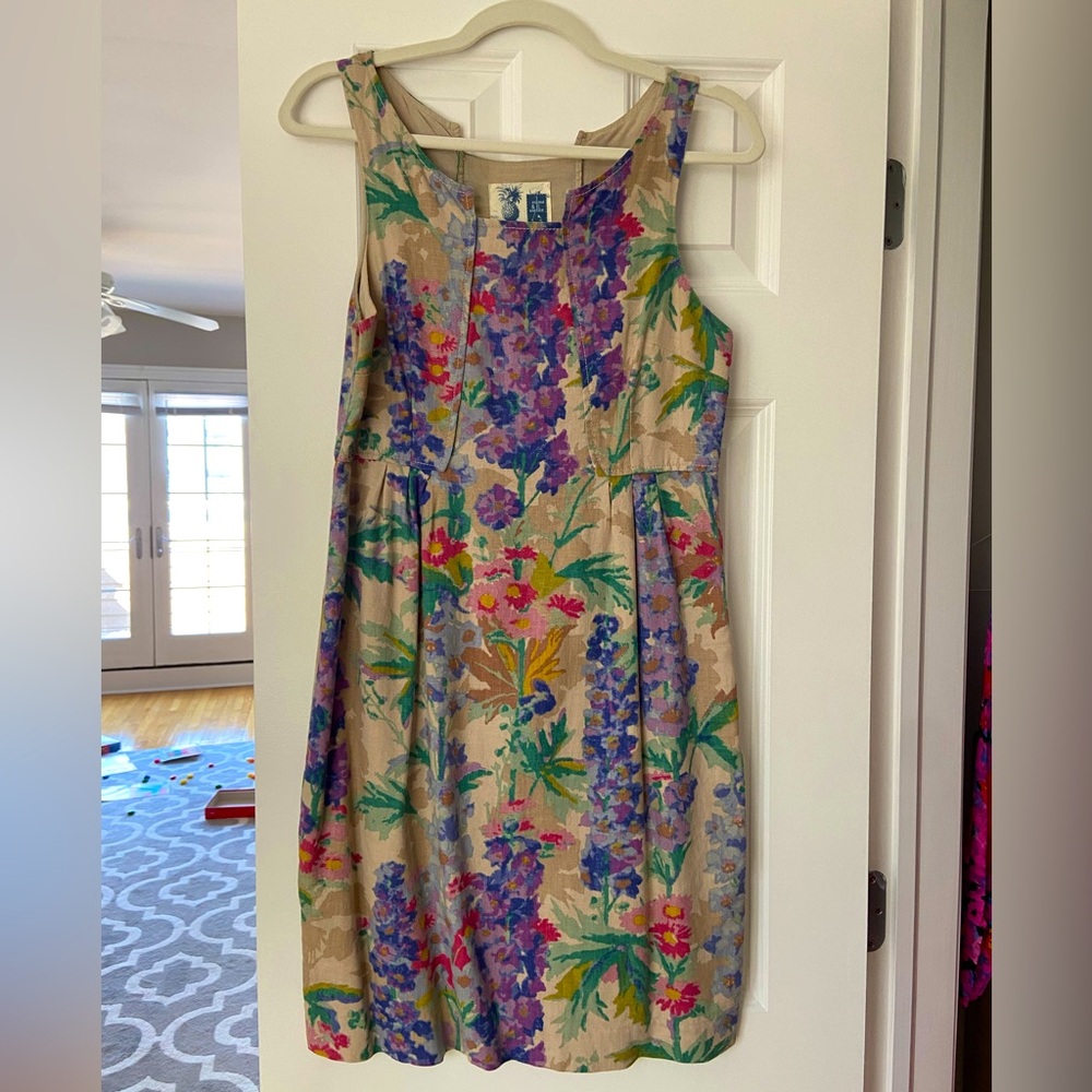 Knee length linen dress with flower pattern from Anthropologie